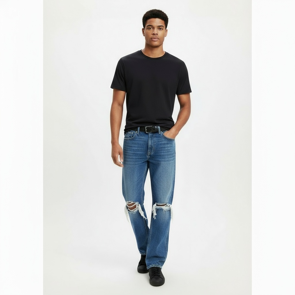 Levi's Size 30x30 Men's Low Pro Straight Jeans Med Wash Blue Jeans Distressed - Picture 1 of 14